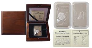 Congo, Silver 10 Francs, 25g, 2004, rev. Pope John Paul II with crucifix.Proof, in origina