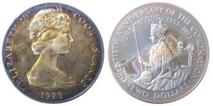 Cook Islands, Silver 2 Dollars, 25.7g, 1973, 20th Anniversary of the Coronation of Queen E