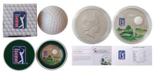 Cook Islands, Elizabeth II, Silver Five Dollars, 20g, 2013, PGA Tour-Golf Club.Proof, with