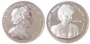 Falkland Islands, Elizabeth II, 1 Crown, 28.28 g, 2002, Portrait of Princess Diana 3/4 fac