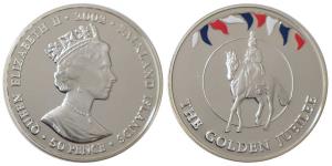 Falkland Islands, Elizabeth II, 1 Crown, 28.28 g, 2002, Queen on horse half left in inner 
