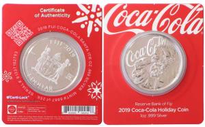 Fiji, Silver 1 Dollar, 31.1g, 2019, Coca-cola, in plastic case of issue.