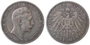 Germany, Wilhelm II, Silver 5 Mark, 27.77g, 1904 (KM 523).Very Fine+.