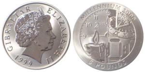 Gibraltar, Elizabeth II, Titanium 5 Pounds, 10g, 2006, Sundial, digital clock face, candle