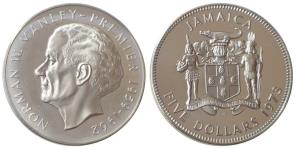 Jamaica, Norman W.Manley, Silver 5 Dollars, 43.05g, 1973, (KM 59). Uncirculated.