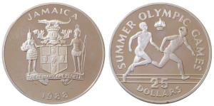 Jamaica, Silver 25 Dollars, 23.29g, 1988 Summer Olympic, obv. Jamaica coat of arms, rev. R