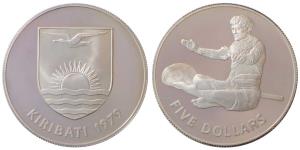 Kiribati, Silver 5 Dollars, 28.16g, 1979, Independence, obv. Kiribati Coat of Arms, rev. A