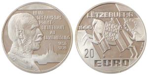 Luxembourg, LËTZEBUERG, Silver 20 Euro, 22.8g, 1996, HENRI DES PAYS-BAS PRINCE LIEUTEANT A
