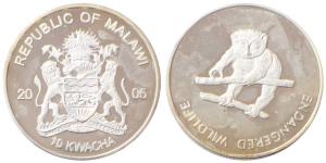 Republic of Malawi, Silver plated copper-nickel,10 KWACHA,24.0 g,2005, obv. Date divided b