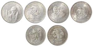 Mexico, Silver (3), (A) 5 Pesos, 27.71g, 1953, Bicentennial of Hidalgo Birth, (KM 468); 10