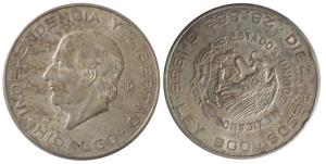 Mexico, Silver 5 Pesos, 18.5g, 1955 (KM 469).Extremely Fine.