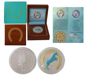 Niue, Elizabeth II, Silver Two Dollars, 31.1g, 2014, Year of the Horse Proof, within origi