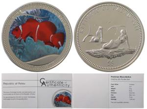 Palau, Silver 5 Dollar, 27g, 2011,obv. MARINE LIFE PROTECTION PREMNAS BIACULEATUS, rev. Pa