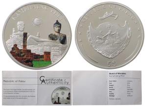 Palau, Silver 5 Dollar, 20g, 2016,obv.World of wonders KAMPHAENG PHET, rev. Palau Coat of 
