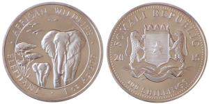 Somalia, Silver 100 Shillings, 31.1g, 2016, African Wildlife, Elephant. Uncirculated.