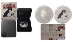 Tuvalu, Elizabeth II, Silver One Dollar, 31.1g, 2011, Working Dogs, Border Collie-Sheep Do