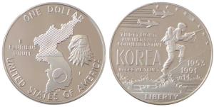 United States of America, Silver Dollar, 26.97g, 1991, Korea (KM 231). Proof.