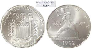 United States of America, Silver Dollar, 1992-D, Olympics.Graded by NGS MS69.