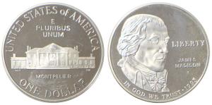 United States of America, Silver 1 Dollar, 26.73g, 1993, Bust of James Madison, in God We 