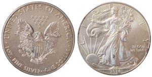 United States of America, Liberty, Silver Eagle Dollar, 1 oz., 31.13g, 2014, (KM 273). Unc