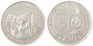 Yugoslavia, Silver 250 Dinara,17g,1982, SFR JUGOSLAVIJA,XIV ZIMSKE OLIMPIJSKE IGRE , (KM 9