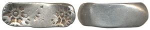 Archaic Punch Marked Coinage, attributed to Gandhara Janapada, Bent Bar, Silver 5 Shana, 1