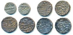 Silver Rupee (3), Narwar, struck during the reign of Mahadji Rao, inverted flag and sprig,