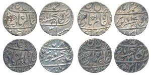 Muhammadabad Banaras Mint, Silver Rupee (4), in the name of Shah Alam II, fish, sun-burst 