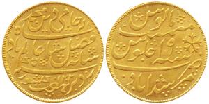 Murshidabad Mint, Gold Mohur, 12.35g, in the name of Shah Alam II, AH 1202/19, crescent ad