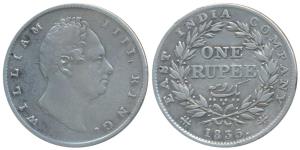 William IV, Silver Rupee, 1835, Calcutta Mint, RS incuse, C / II, Extremely thin letters a
