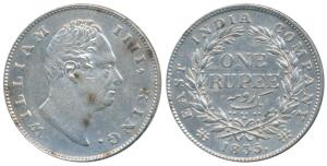 William IV, Silver Rupee, 1835, Calcutta Mint, F raised, A / I, Two leaves, 19 Berries, (P