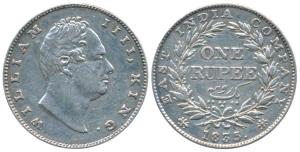 William IV, Silver Rupee, 1835, Bombay Mint, No initials, B / II, Bud leaves, 20 Berries, 