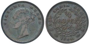 Victoria Queen, Silver ¼ Rupee, 1840, continuous legend, Madras Mint, English Head, S incu