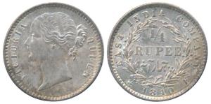 Victoria Queen, Silver ¼ Rupee, 1840, divided legend, Calcutta / Bombay Mint, WW raised, 1