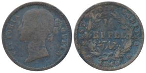 Victoria Queen, Silver ¼ Rupee, 1840, divided Legend, Calcutta / Bombay Mint, WW raised, 1