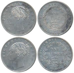 Victoria Queen, Silver Rupee, 1840, continuous legend, Calcutta Mint, Indian Head, 35 Berr