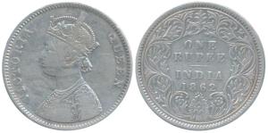 Victoria Queen, Silver Rupee, 1862, Bombay Mint, A / I / 0 / 5, One smaller dot added late