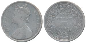 Victoria Queen, Silver Rupee, 1862, Bombay Mint, B / II / 0 / 7, (Prid 88). Fine, Rare.