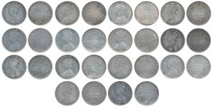 Victoria Queen, Silver Rupee, 1862 (14), Bombay Mint, all different dot varieties, B / II 
