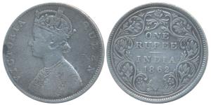 Victoria Queen, Silver Rupee, 1862, Bombay Mint, D / II, plain cones, this variety was str