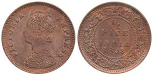 Victoria Empress, Copper ½ Pice, 1898, Calcutta Mint, (Prid 731). Uncirculated.