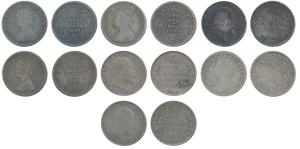 Victoria Empress and Edward VII, Silver 2 Annas, (7), 189X, 1889, 1896, 1900, 1906, 1907 &