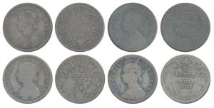 Victoria Queen & Empress, Silver ¼ Rupee (4), 1862, 1884, 1890 & 1893. Fine to Fine+. (4)