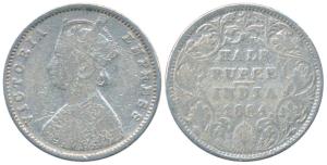 Victoria Empress, Silver ½ Rupee, 1884, Bombay Mint, A / II / dot, (Prid 292). Fine.