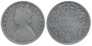 Victoria Empress, Silver ½ Rupee, 1884, Bombay Mint, A / II / No mint mark, Mule, reverse 