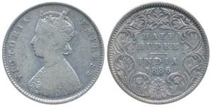 Victoria Empress, Silver ½ Rupee, 1886, Calcutta Mint, A / I / C incuse, (Prid 270). Fine+