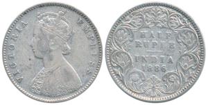 Victoria Empress, Silver ½ Rupee, 1886, Calcutta Mint, A / I / C incuse, (Prid 270). Fine+