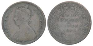 Victoria Empress, Silver ½ Rupee, 1886, Bombay Mint, A / II / B raised, (Prid 295). Fine+,
