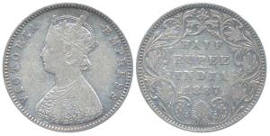 Victoria Empress, Silver ½ Rupee, 1887, Bombay Mint, A / II / B raised, (Prid 296). About 