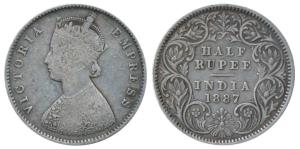 Victoria Empress, Silver ½ Rupee, 1887, Calcutta Mint, A / I / C incuse, (Prid 271). About